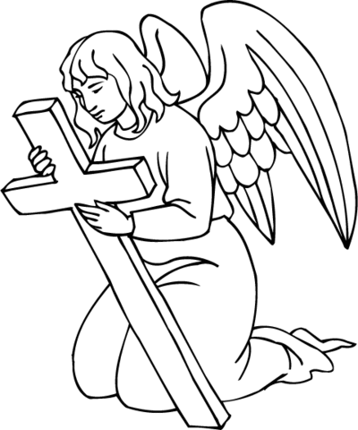 Angel Holding A Cross Coloring Page